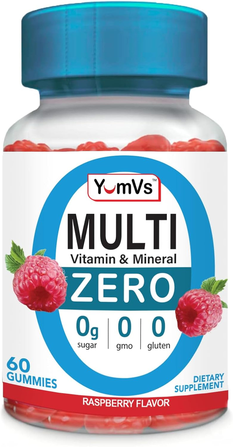 YUM-V'S Multivitamin Zero Gummies by Yumvs | Sugar-Free Vitamins Supplement for Women & Men | Chromium, Thiamine, and Magnesium | Natural Raspberry Flavor Chewables - 60 Count