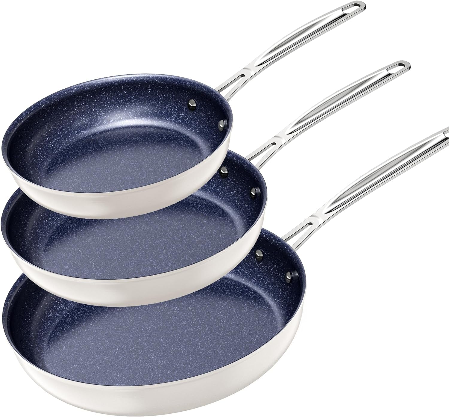 Nuwave 3-Piece Fry Pan Set, 8”, 10”, 12” Forged Lightweight, G10 Healthy Duralon Blue Ceramic Ultra Non-Stick, Induction-Ready & Works on All Cooktops, Ergonomic Stay-Cool Handles