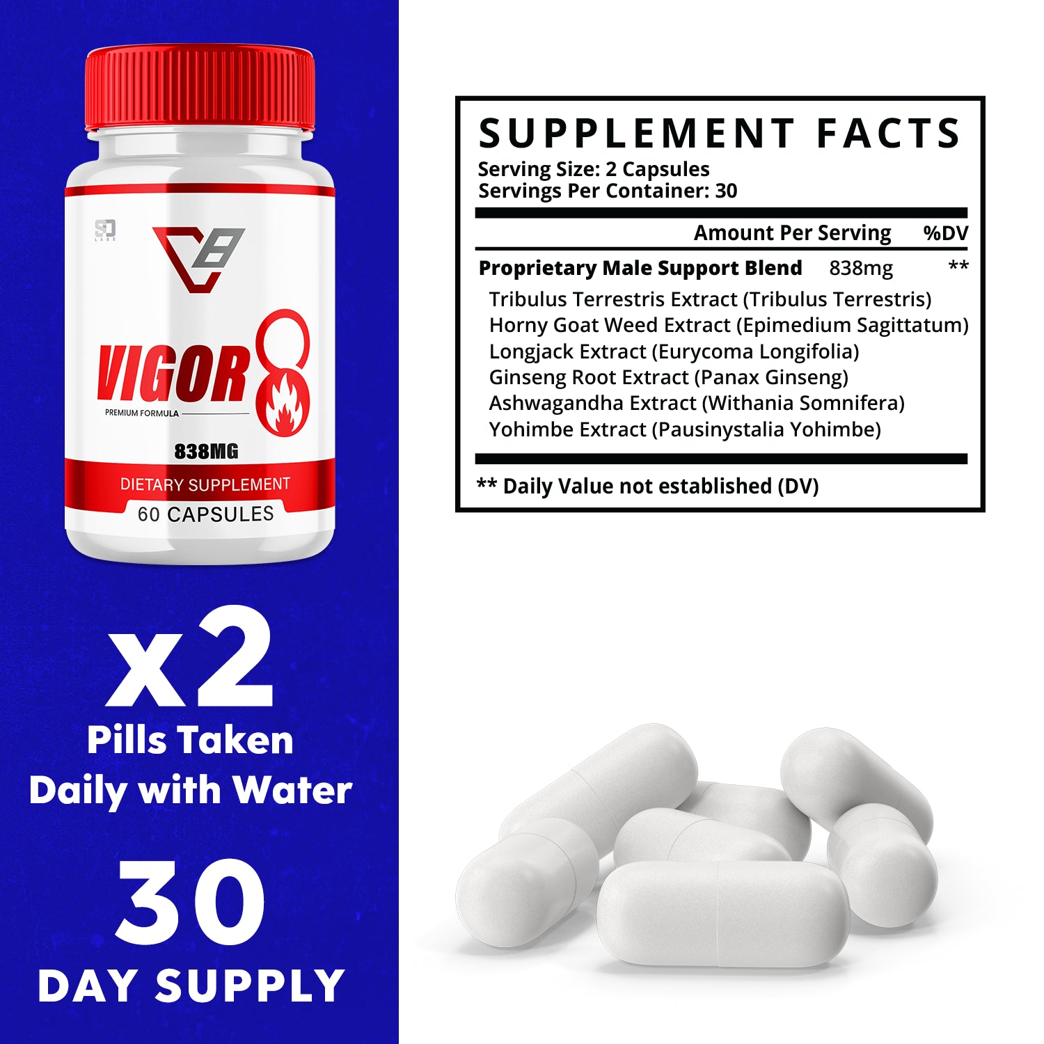 Vigor 8 Advanced Male Health Pills - Enhance Stamina and Endurance (5 Pack)