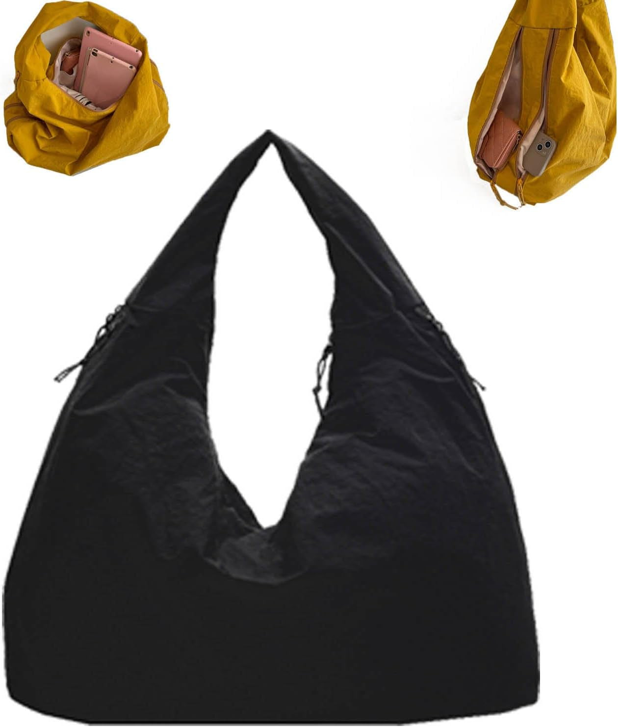 Women'S Solid Color Textured Draped Tote Bag Big Capacity Minimalist Versatile Shoulder Bag