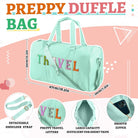 2 Pcs Travel Preppy Duffle Bag and Chenille Letter Makeup Pouch Cosmetic Zipper Patch Makeup Tote Bag(Mint Green)