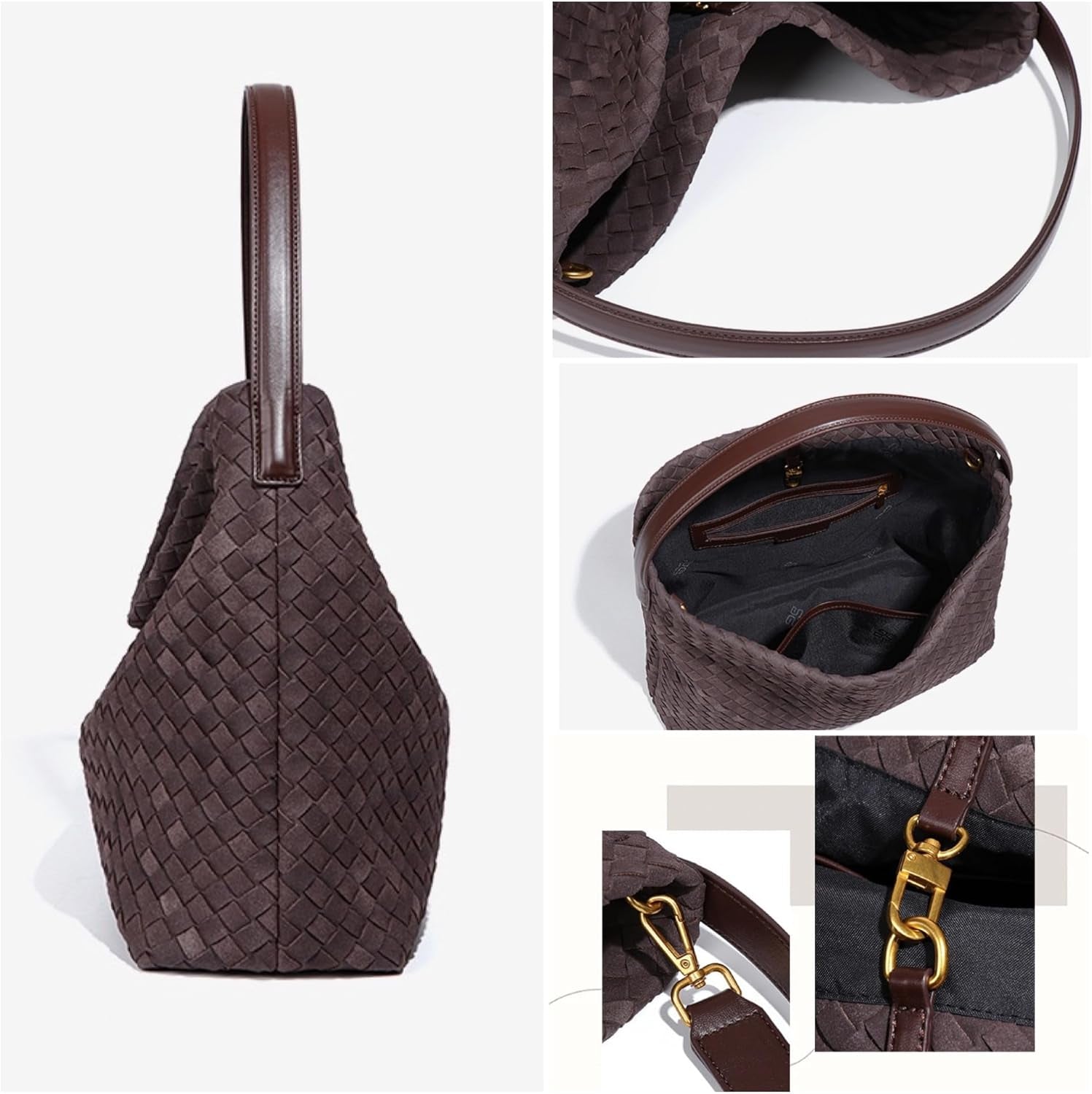 Woven Bag for Women, Suede Bag Top Handle Satchel PU Leather Tote Woven Purse Handbag Shoulder Bag