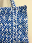 Cotton Quilted Tote Bag, Large Reversible Blue and White Print, Double Handle with Zipper