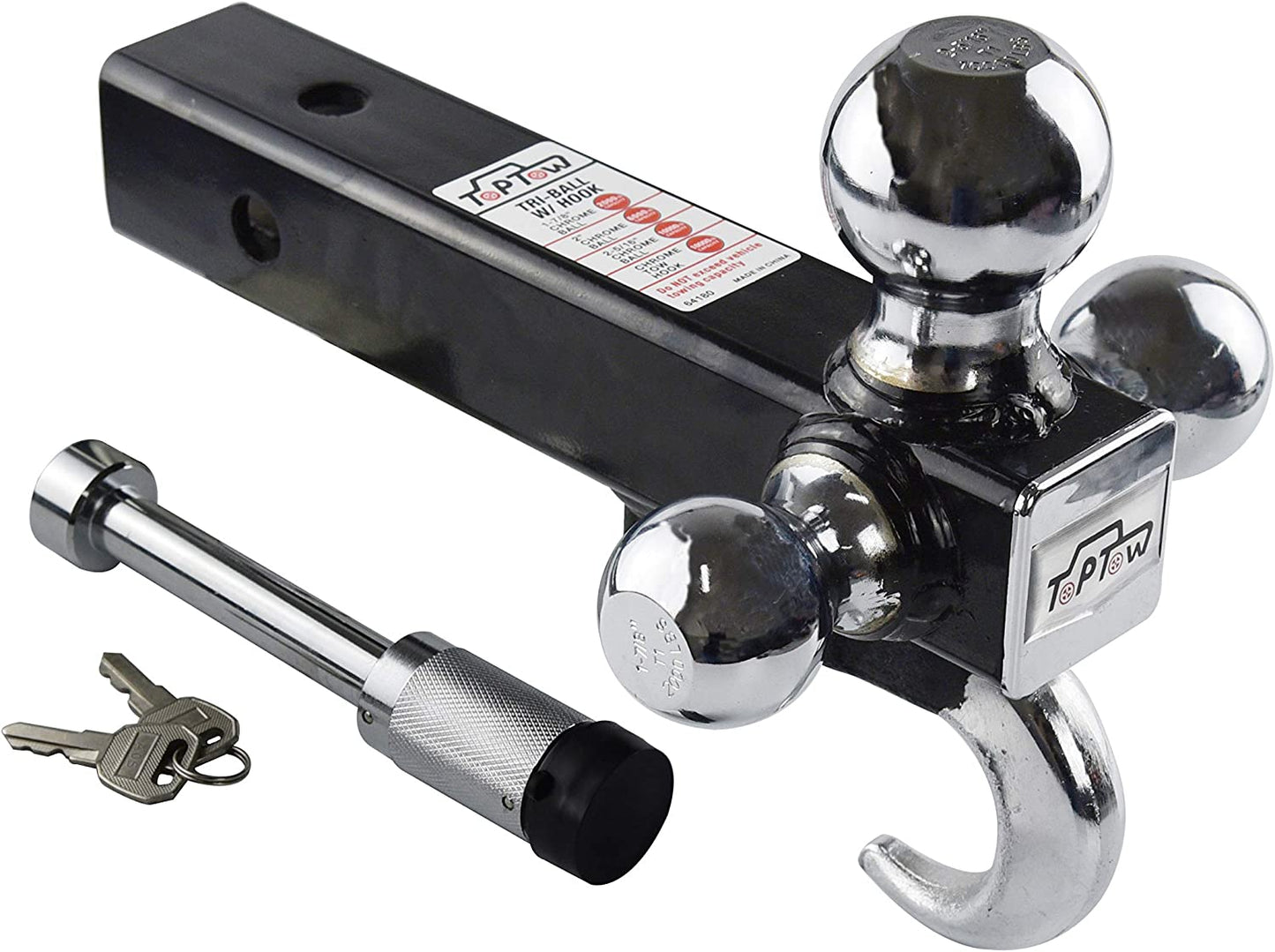 TOPTOW 64180L Trailer Receiver Hitch Triple Ball Mount with Hook, Fits for 50.8