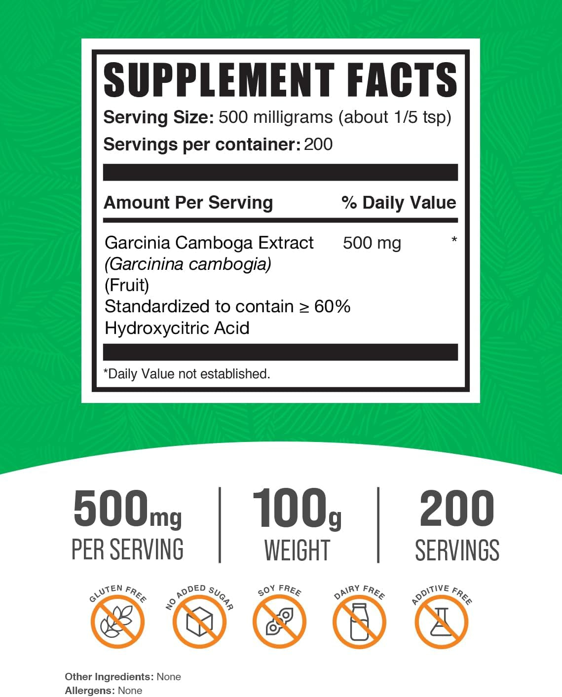 Bulksupplements.Com Garcinia Cambogia Extract Powder - 60% HCA, from Garcinia Cambogia Fruit, Herbal Supplement - Gluten Free, 500Mg per Serving, 100G (3.5 Oz) (Pack of 1)