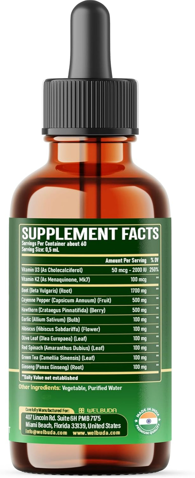 11In1 Beet Root Liquid Supplement - for Support Immune, Energy - with Vitamin D3, Vitamin K2, Hawthorn Berry, Cayenne Pepper, Garlic, Hibiscus, Olive, Red Spinach, Green Tea - 1 FL Oz - 30 Servings
