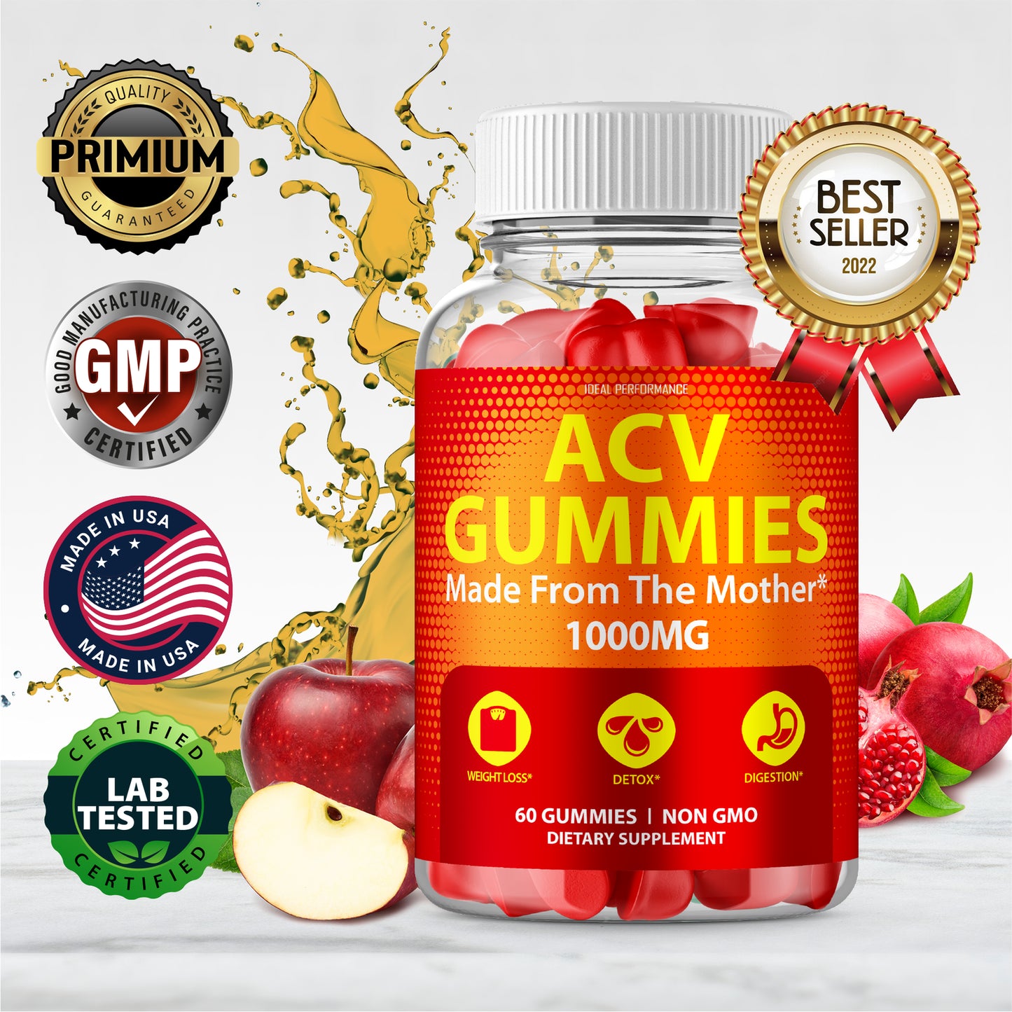 Vegan 1000Mg Apple Cider Vinegar Gummies for Digestion ACV (120 Gummies)