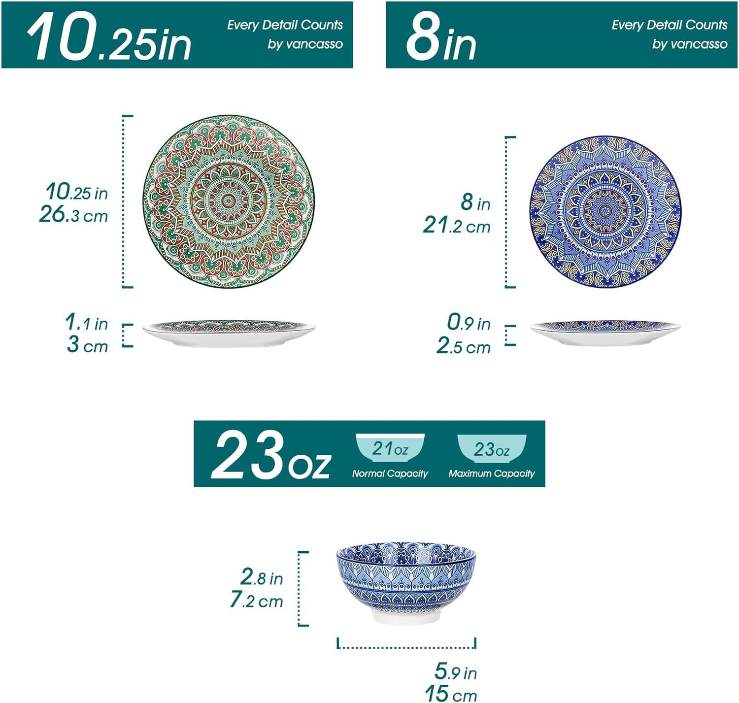 Vancasso Mandala 12 Pieces Dinnerware Sets, Porcelain Dinner Set for 4, Boho Pla