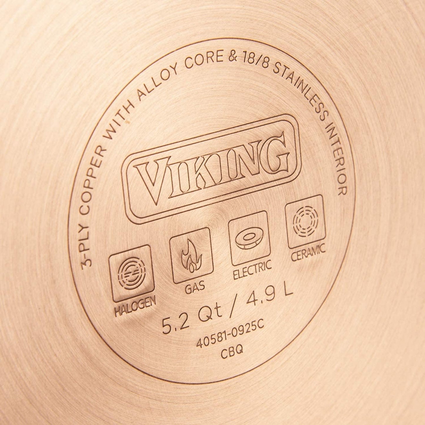 Viking 10-Piece 3-Ply Hammered Copper-Clad Cookware Set, Oven Safe, All Cooktops