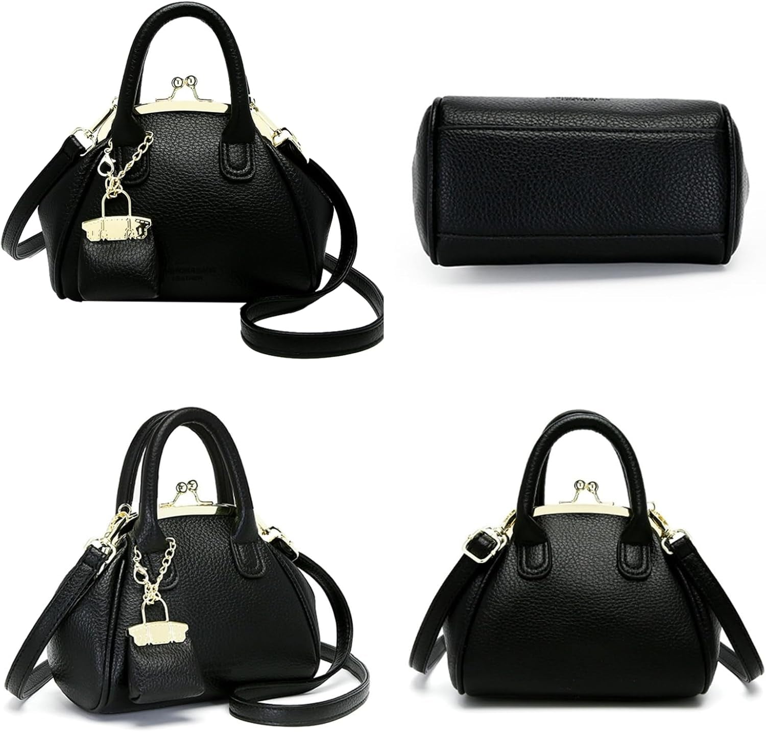 Mini Kiss Lock PU Leather Satchel Style Handbag Women Small Shoulder Crossbody Purse Commuter Tote Top Handle Everyday