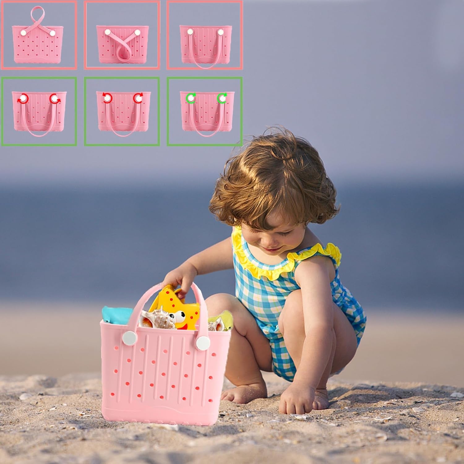 EVA Waterproof Small Rubber Beach Bag Sandproof Compact Tote for Women Men, Lightweight Rubber Travel Handbag for Pool, Gym