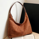 Suede Leather Hobo Bags for Women- Slouchy Tote Bag Brown Suede Fall Bag Hobo Shoulder Purse with Zipper
