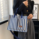 Canvas Tote Bag with Multi Pockets Women Stripe Crossbody Tote Bag Casual Purse Handbag Shoulder Bag for Work College Travel