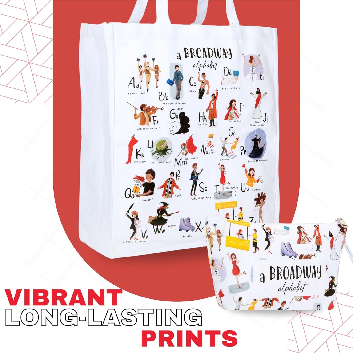 UTOPISH Broadway Tote Bag and Cosmetic Bag Set - Gifts for Musical Theatre Lovers - 26 Unique Designs for Broadway Musical Gifts
