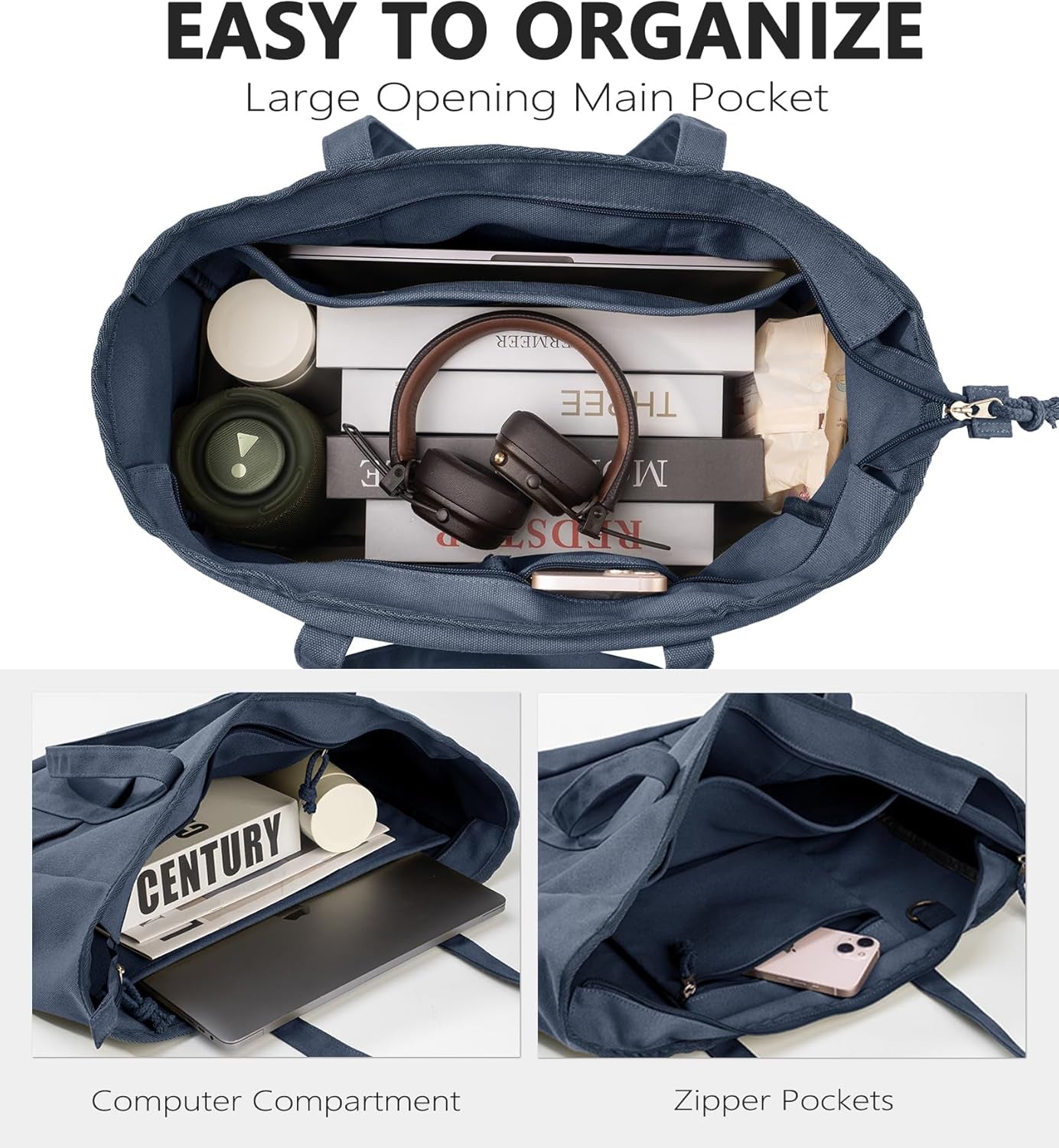 Extra Large Canvas Tote Bag for Women Men, Utility Work Bags with Zipper