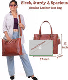 17-Inch Large Leather Tote Bag for Women Genuine Brown Leather Laptop Bag with Zipper Professional Briefcase, Computer Tote for Work, Business, Travel, & Daily Use