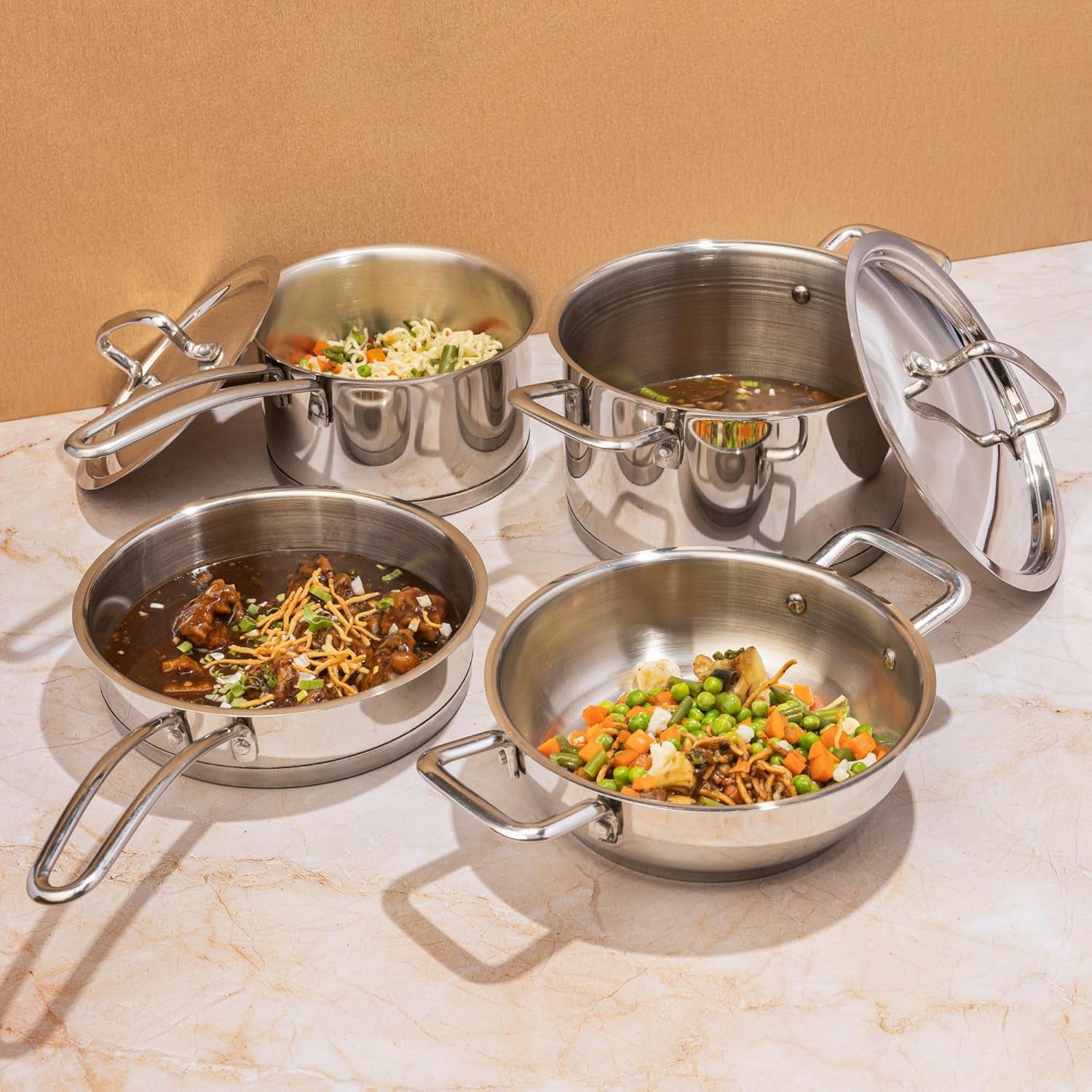 Vinod Classic Deluxe 4 Pcs Stainless Steel Cookware Combo Set Of/Saucepan, Sauc