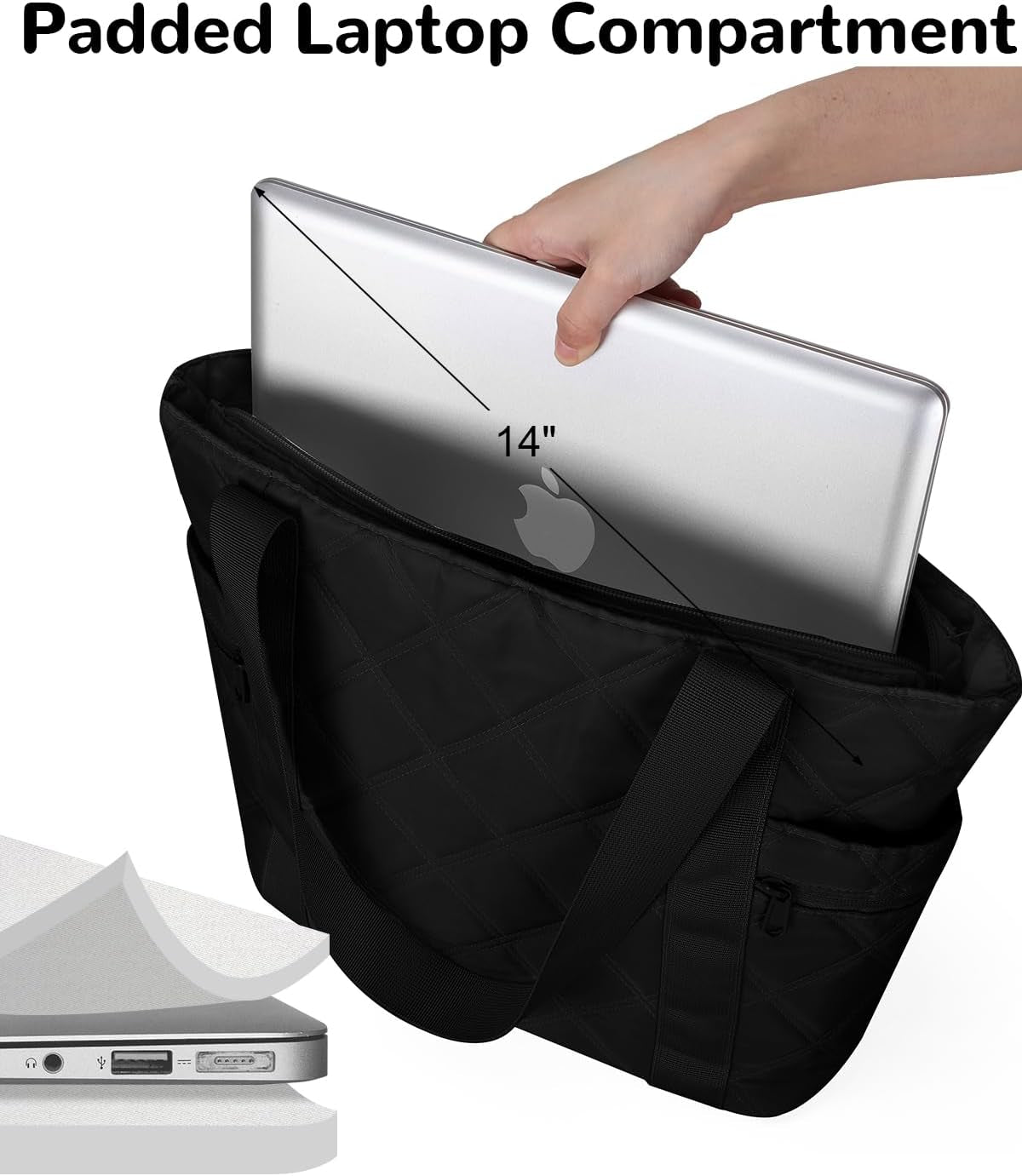 16L Small Tote Bag for Women, 14" Laptop Work Bag, Puffer Handbags Carry on Bags for Beach Commute