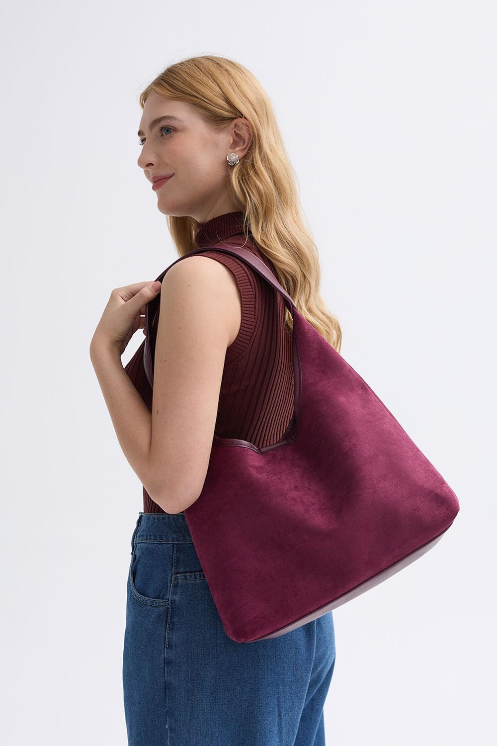 2024 New Suede Hobo Bag for Women Slouchy Purse Fall Office Tote Handbag