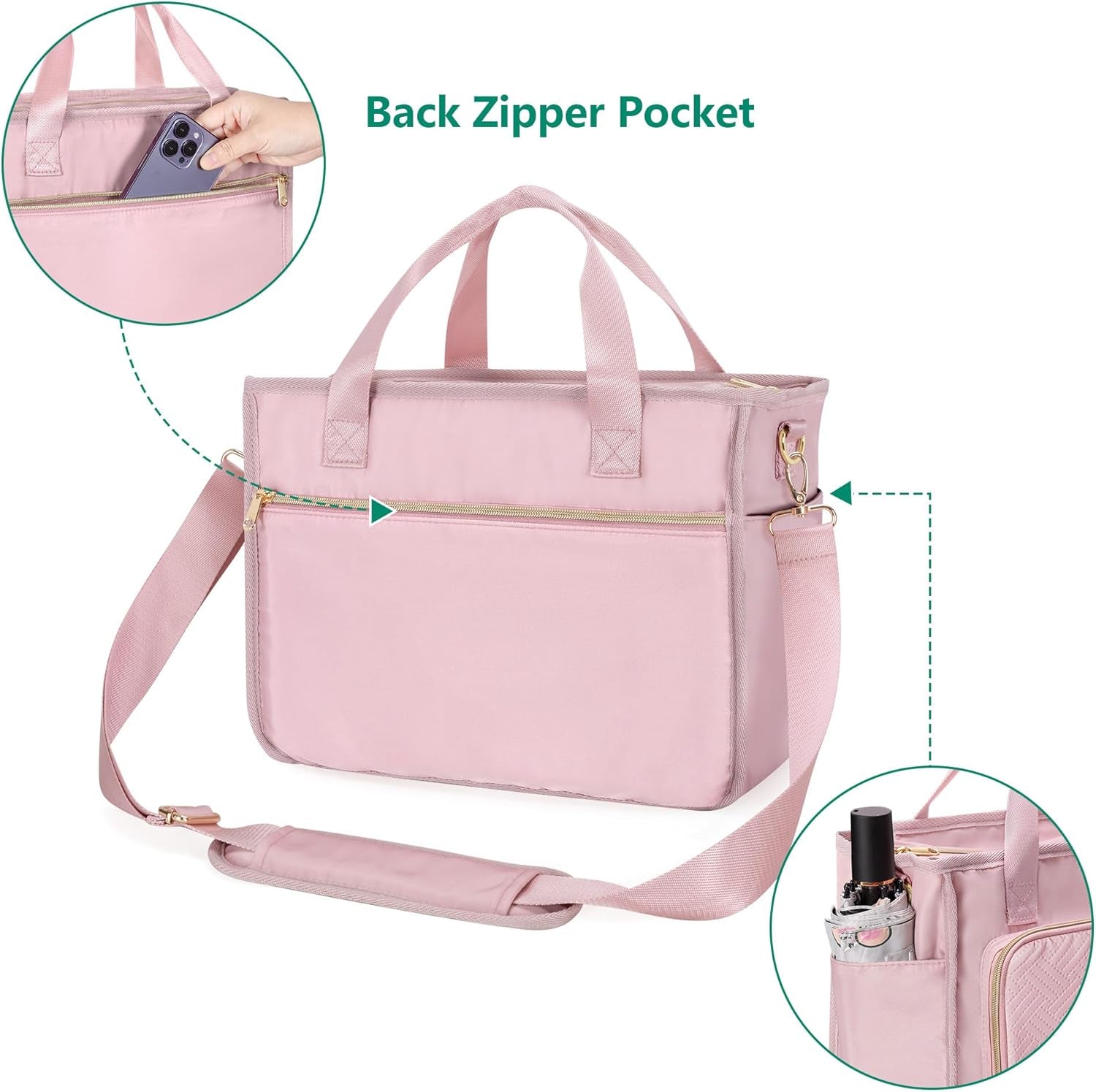 Teacher Tote Bag for Women, Work Tote Bag with Pocket for College and Office, Pink