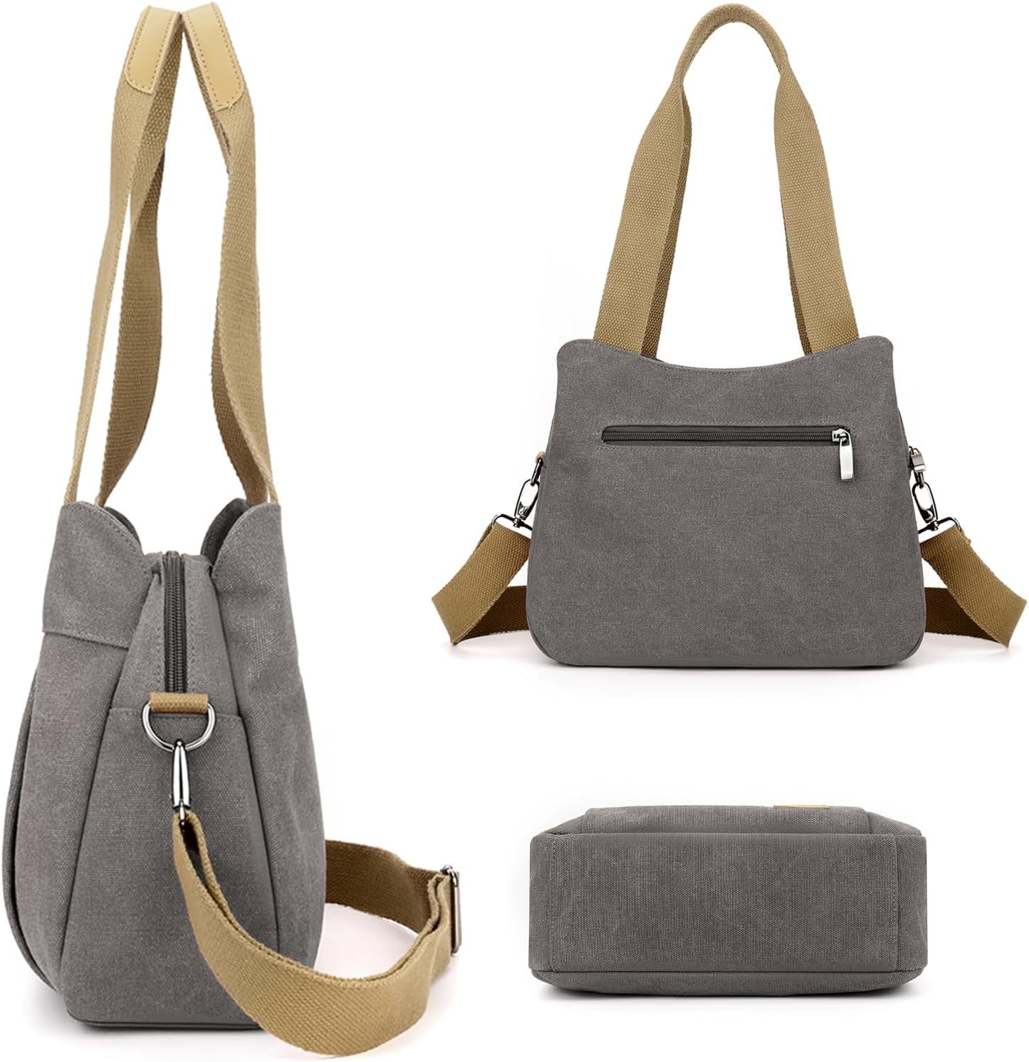 DOURR Light Cotton Canvas Crossbody Bags for Women Daily Small Organized Shoulder Handbags with 3 Compartments