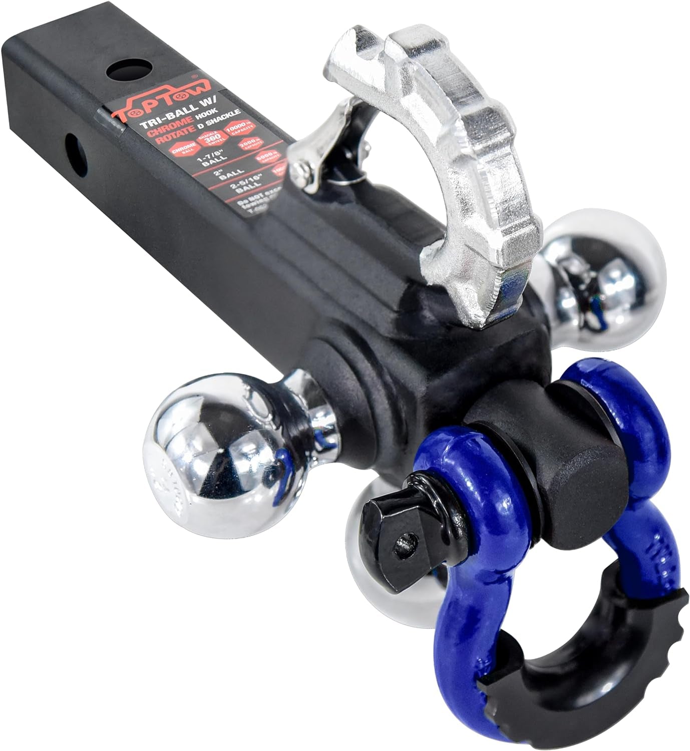 TOPTOW Trailer Hitch with Blue Recovery Shackle Ball Hitch Mount with Chrome Tri