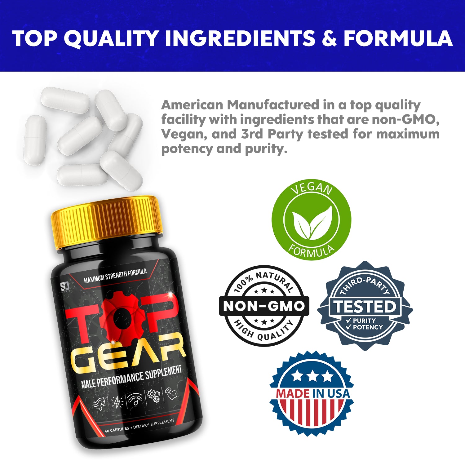 Top Gear Male Pills - Boost Daily Energy and Support Vitality (5 Pack)