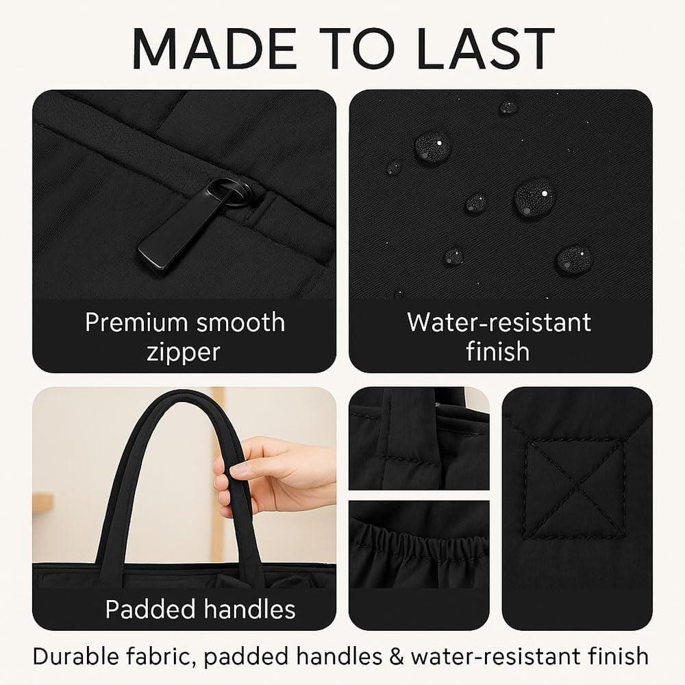 Crush Bow Tote Bag, 26L Foldable Travel Tote for Women with Compartments, Lightweight Shoulder Handbag for Work