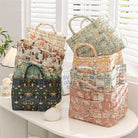 Boho Fabric Storage Basket, Square-Shaped Tote Bag with Compartments, Waterproof Beach and Travel Essentials Quilted Nurse Travel Bag for Women, Perfect for Shopping/Travel/Bedroom (#7)