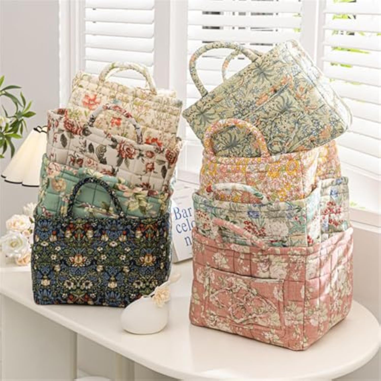 Boho Fabric Storage Basket, Square-Shaped Tote Bag with Compartments, Waterproof Beach and Travel Essentials Quilted Nurse Travel Bag for Women, Perfect for Shopping/Travel/Bedroom (#7)