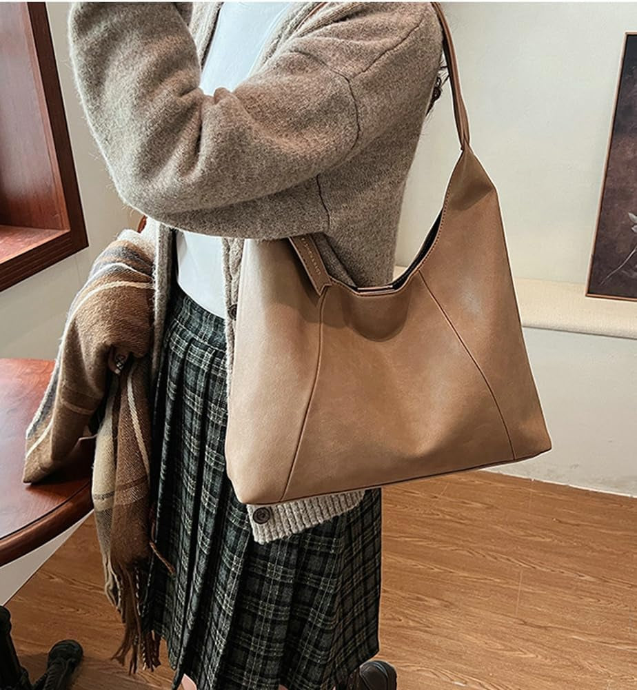 Slouchy PU Leather Hobo Bags Women Trendy Shoulder Bag Crescent Crossbody Purse Satchels Bag Top-Handle Tote Handbag