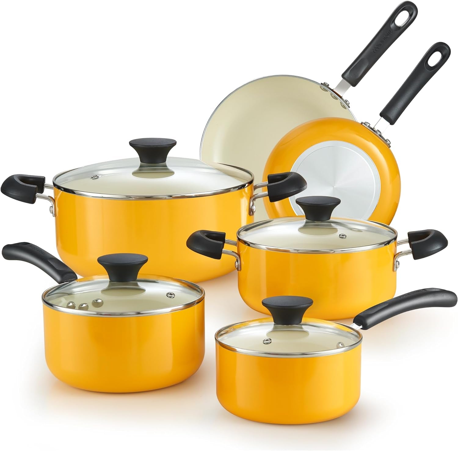 Cook N Home Pots and Pans Set Nonstick, 10-Piece Ceramic Kitchen Cookware Sets, Nonstick Cooking Set with Saucepans, Frying Pans, Dutch Oven Pot with Lids, Yellow