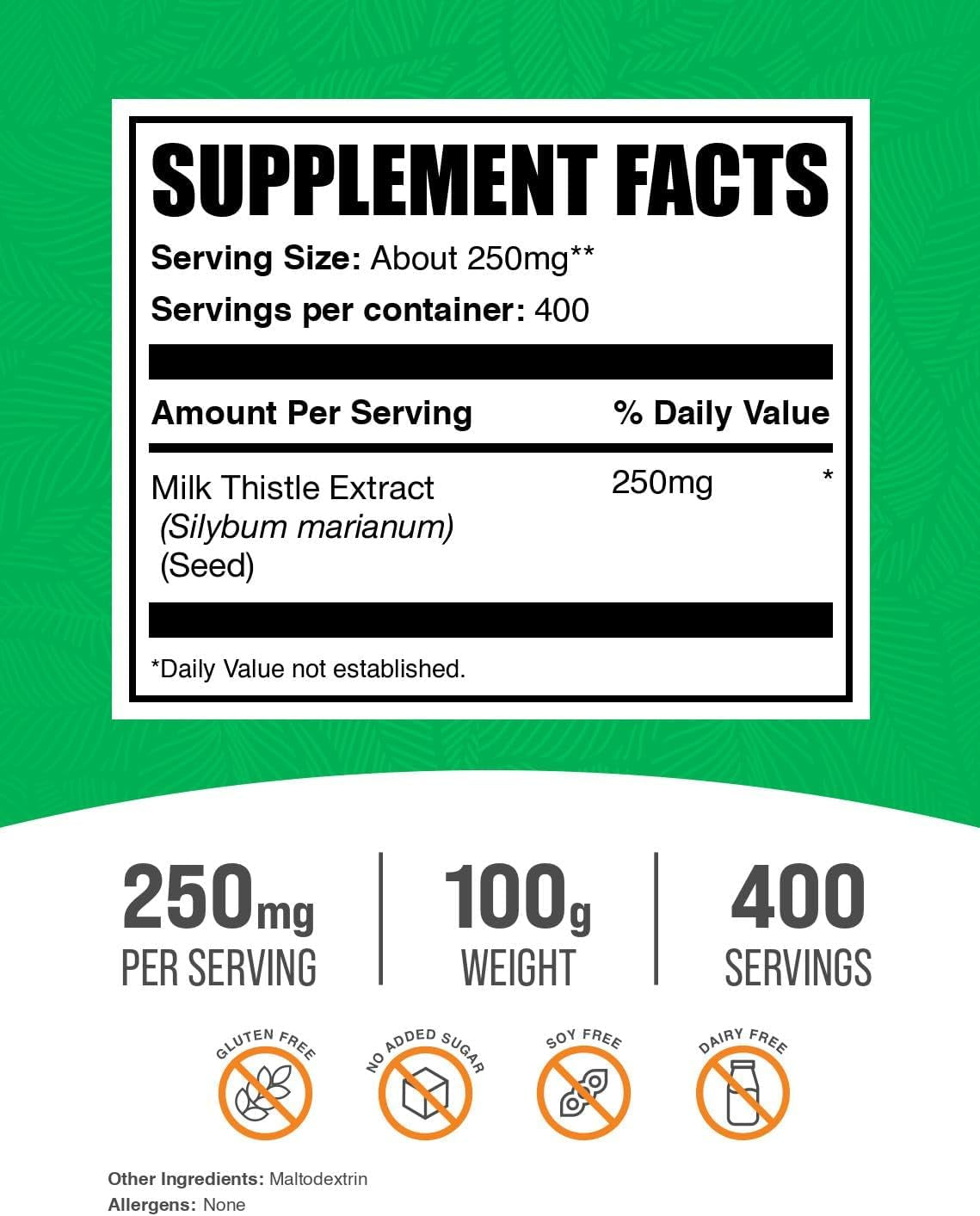 Bulksupplements.Com Milk Thistle Extract Powder - Herbal Supplement, Milk Thistle Supplement - Gluten Free, 250Mg per Serving, 100G (3.5 Oz) (Pack of 1)