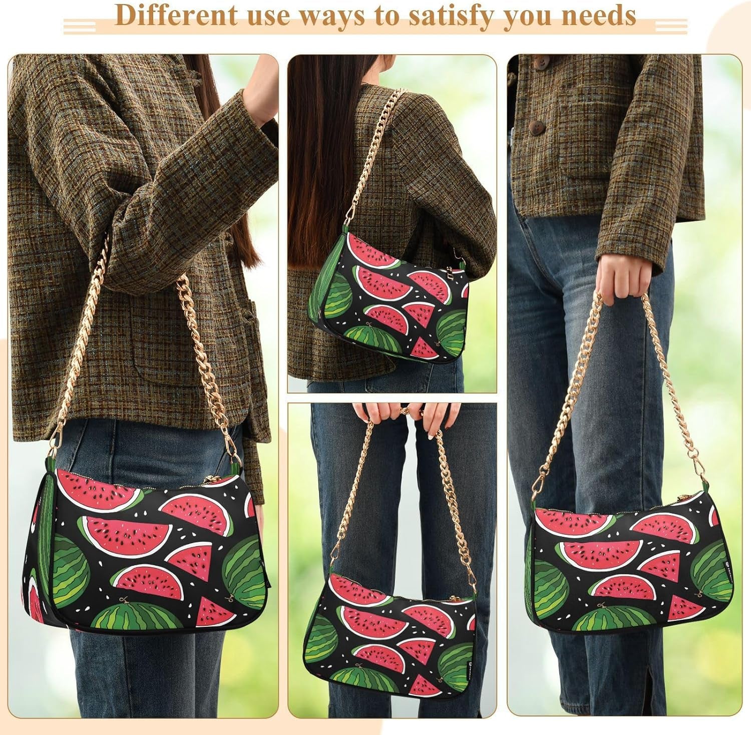 Shoulder Bags for Women Watermelon Hobo Tote Handbag Small Clutch Purse with Zipper Closure