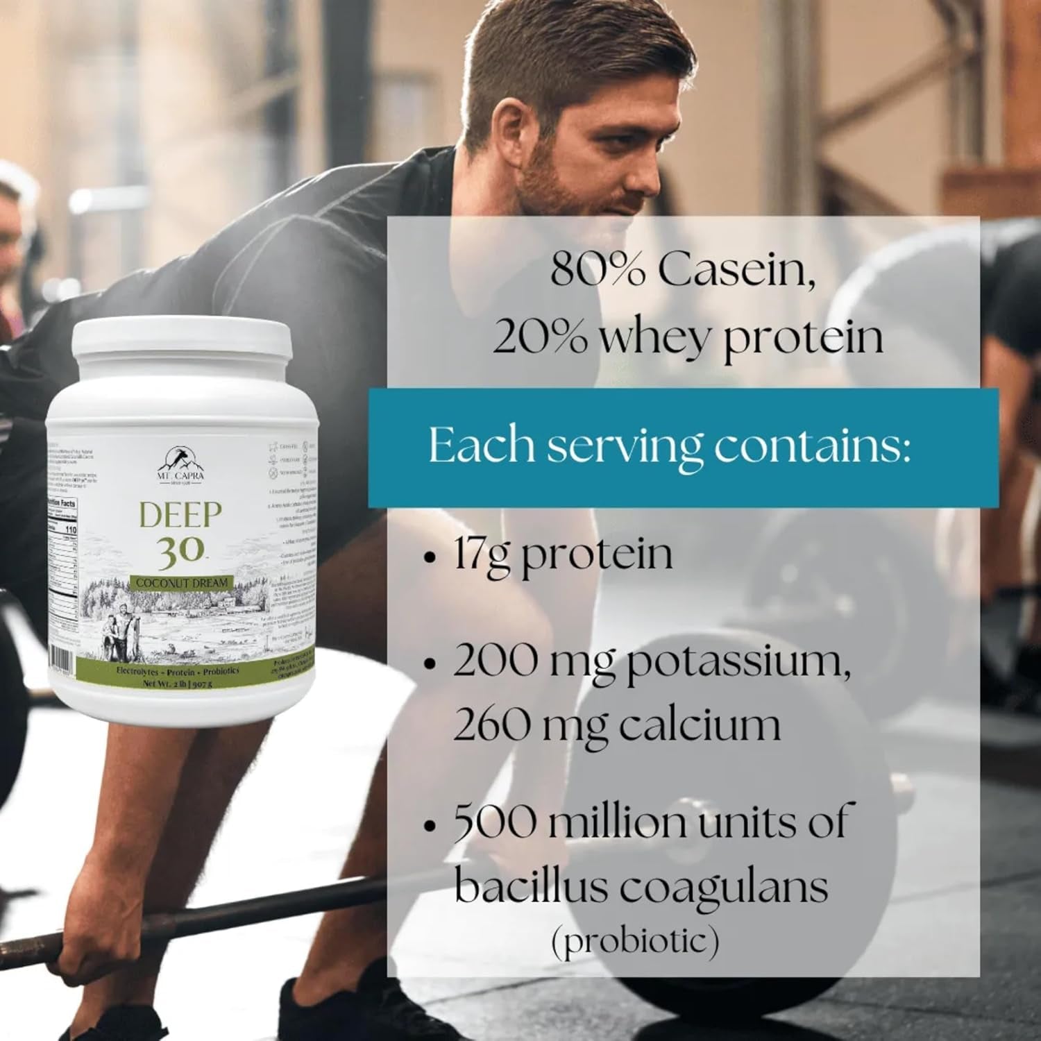 Mt. Capra Deep 30 | Meal Replacement Shake, Goat Protein Powder with Grass-Fed Whey Protein, Casein Protein, Minerals, and BC-30 Probiotics | Strawberry Splash | 30 Servings - 2 Pounds