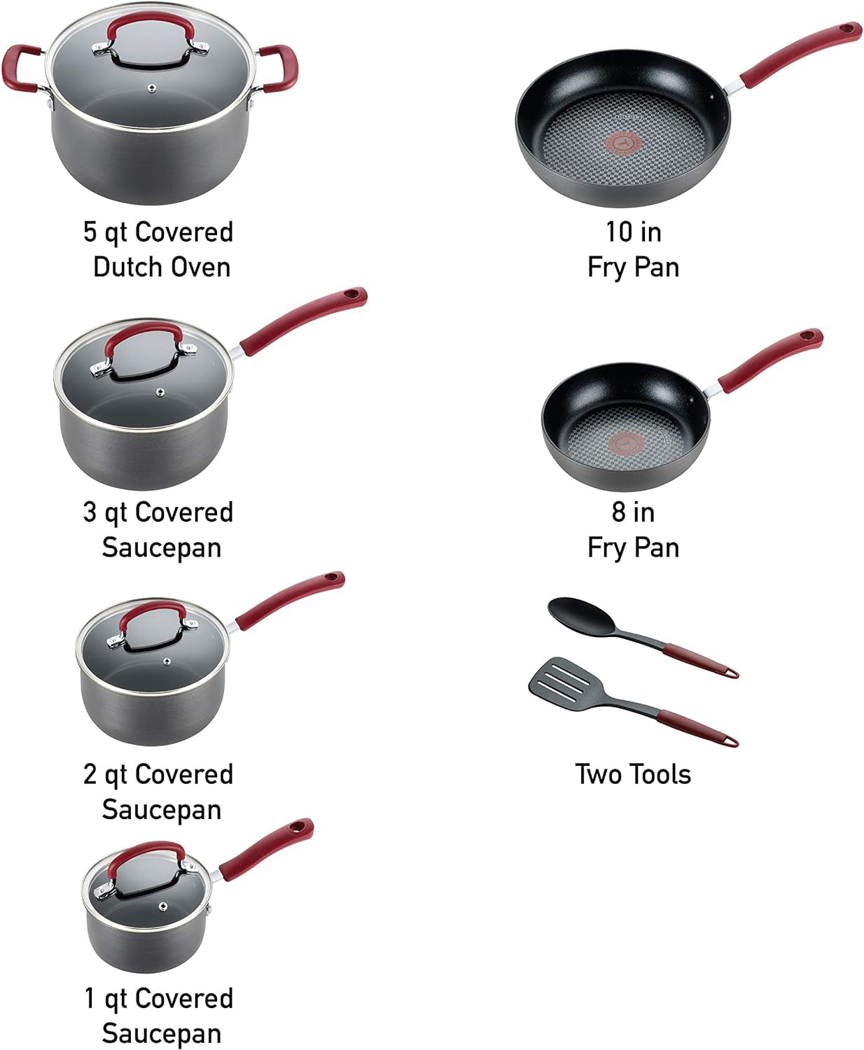 T-Fal Ultimate Hard Anodized Nonstick Cookware Set 12 Piece, Oven Broiler Safe 600F, Kitchen Cooking Set W/ Fry Pans, Saucepans, Dutch Oven, Kitchen Utensils, Pots and Pans, Dishwasher Safe, Black