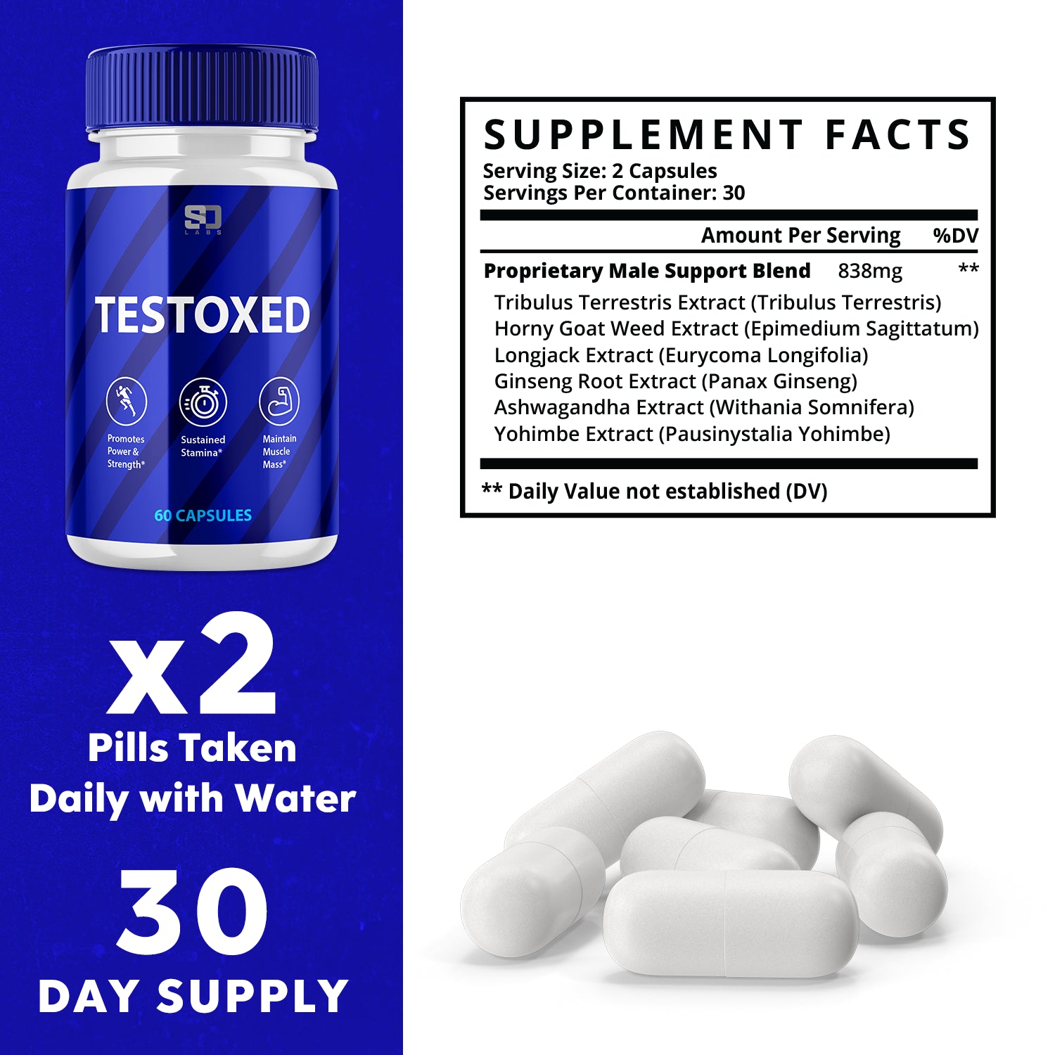 Testoxed Male Vitality Pills - Enhanced Endurance and Muscle Support (5 Pack)