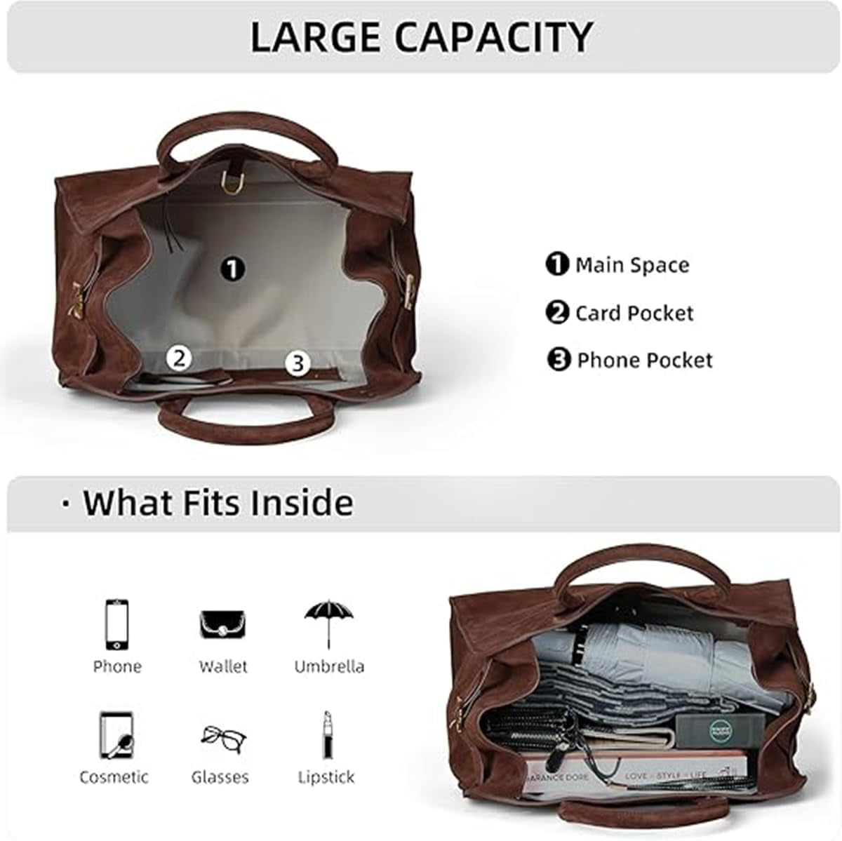 Women'S Suede Purse Vintage Top Handle Bag,Large Capacity Suede Tote Bags,Adjustable Strap Daily Sling Bag