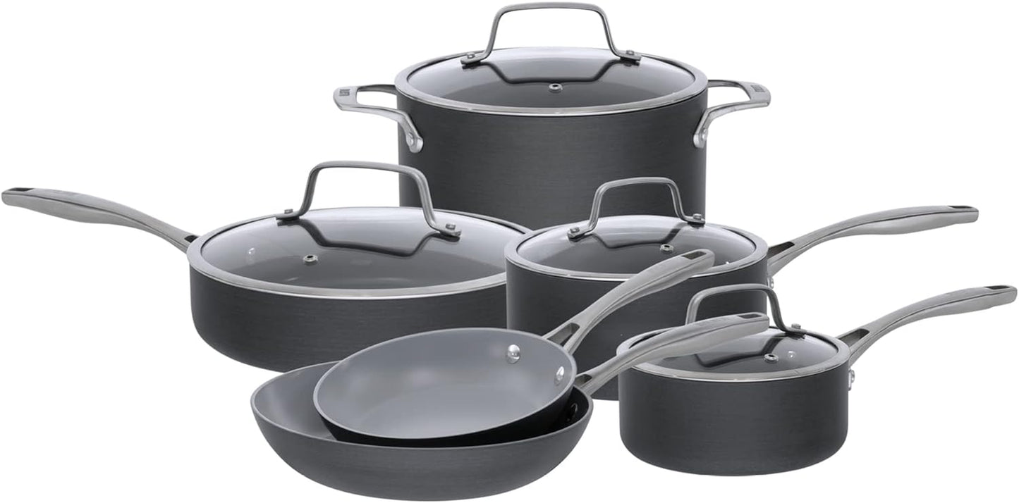 Bialetti Ceramic Pro Hard Anodized Nonstick 10-Piece Oven-Safe Cookware Set, Gray - 10-Piece Set, Hard Anodized Aluminum, Pfoa-Free Nonstick, Stainless Steel Handles, Versatile and Oven-Safe