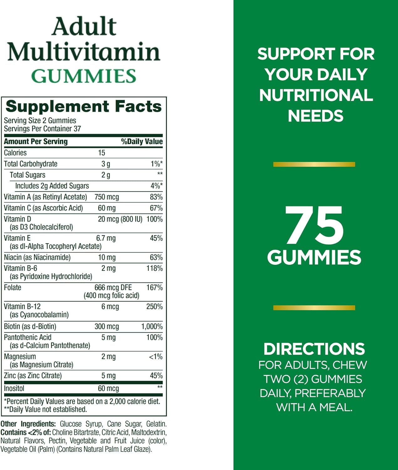 Nature'S Bounty Adult Multivitamin Gummies, Vitamin Supplement, Daily Nutritional Needs, Orange, Cherry and Grape Flavor, 75 Gummies