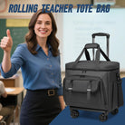 Rolling Teacher Tote Bag for Women Men,Large Tote Bag with Detachable Wheels Trolley,15.6 Inch Laptop Wheeled Teacher Bag for Work Office