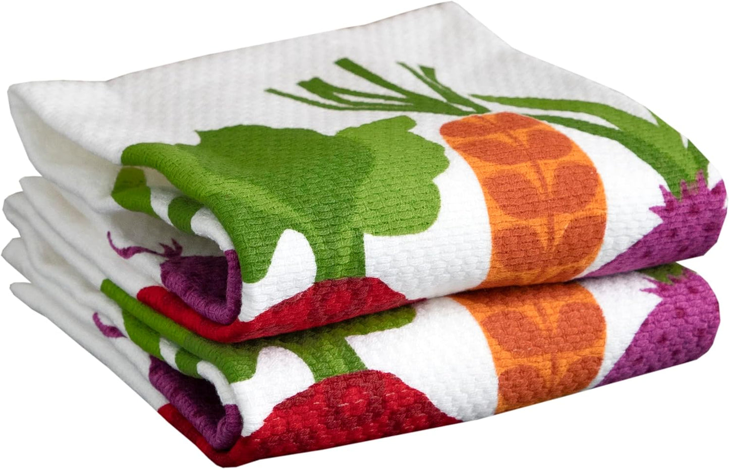 T-Fal Textiles Double Sided Print Woven Cotton Kitchen Dish Towel Set, 2-Pack, 16" X 26", Veggie Print