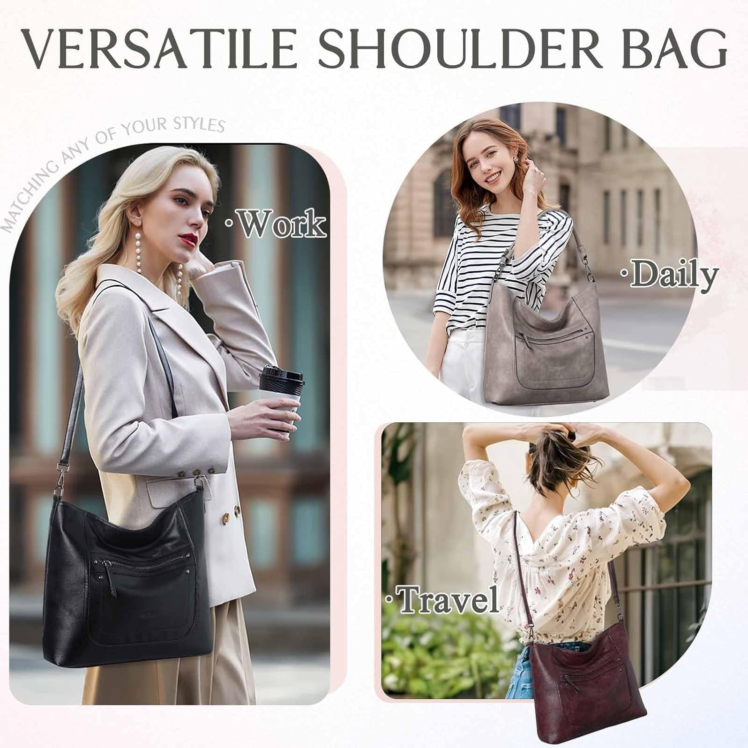 VASCHY Hobo Bags for Women, Vegan Leather Large Handbag Tote Slouchy Shoulder Bag Purse W Convertible Crossbody Strap