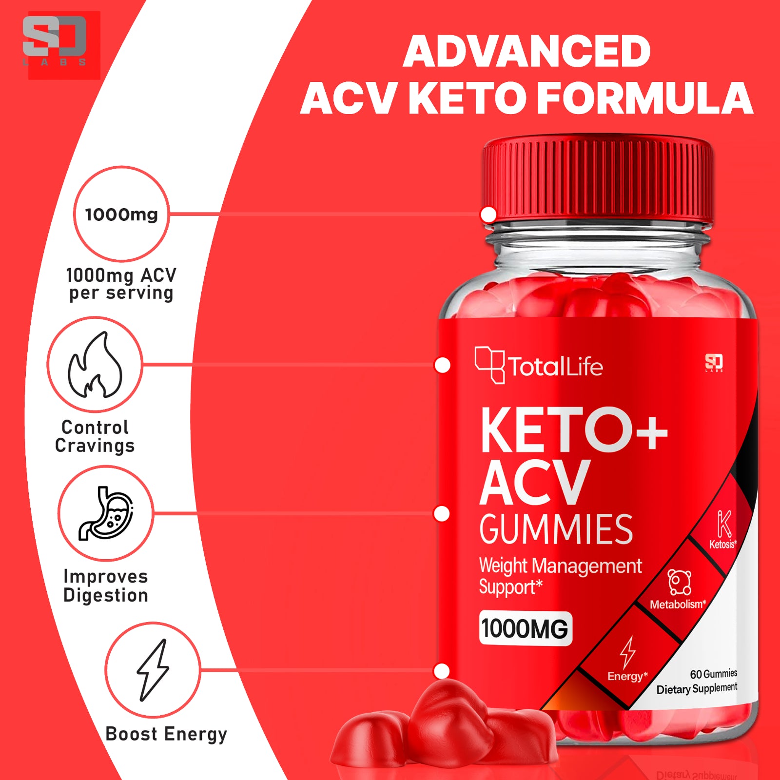 Total Life Keto ACV Gummies - All Natural Maximum Strength Keto Support (3 Pack)