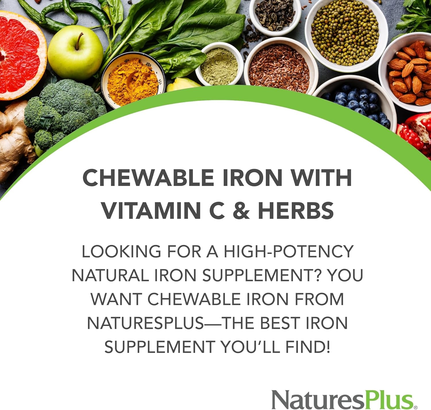 Naturesplus Chewable Iron - 27 Mg , 90 Chewable Tablets - High Potency Supplement with Vitamin C & Herbs , Promotes Healthy Blood , Natural Energy - Vegetarian , Gluten-Free - 90 Servings