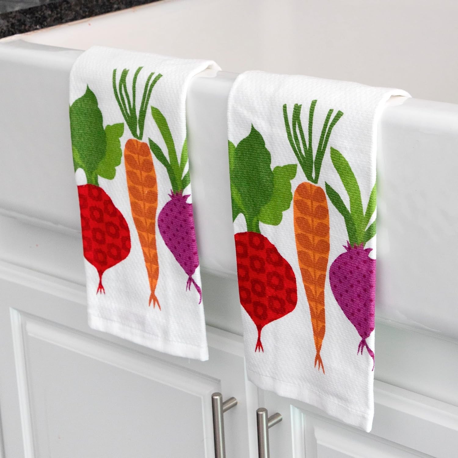 T-Fal Textiles Double Sided Print Woven Cotton Kitchen Dish Towel Set, 2-Pack, 16" X 26", Veggie Print