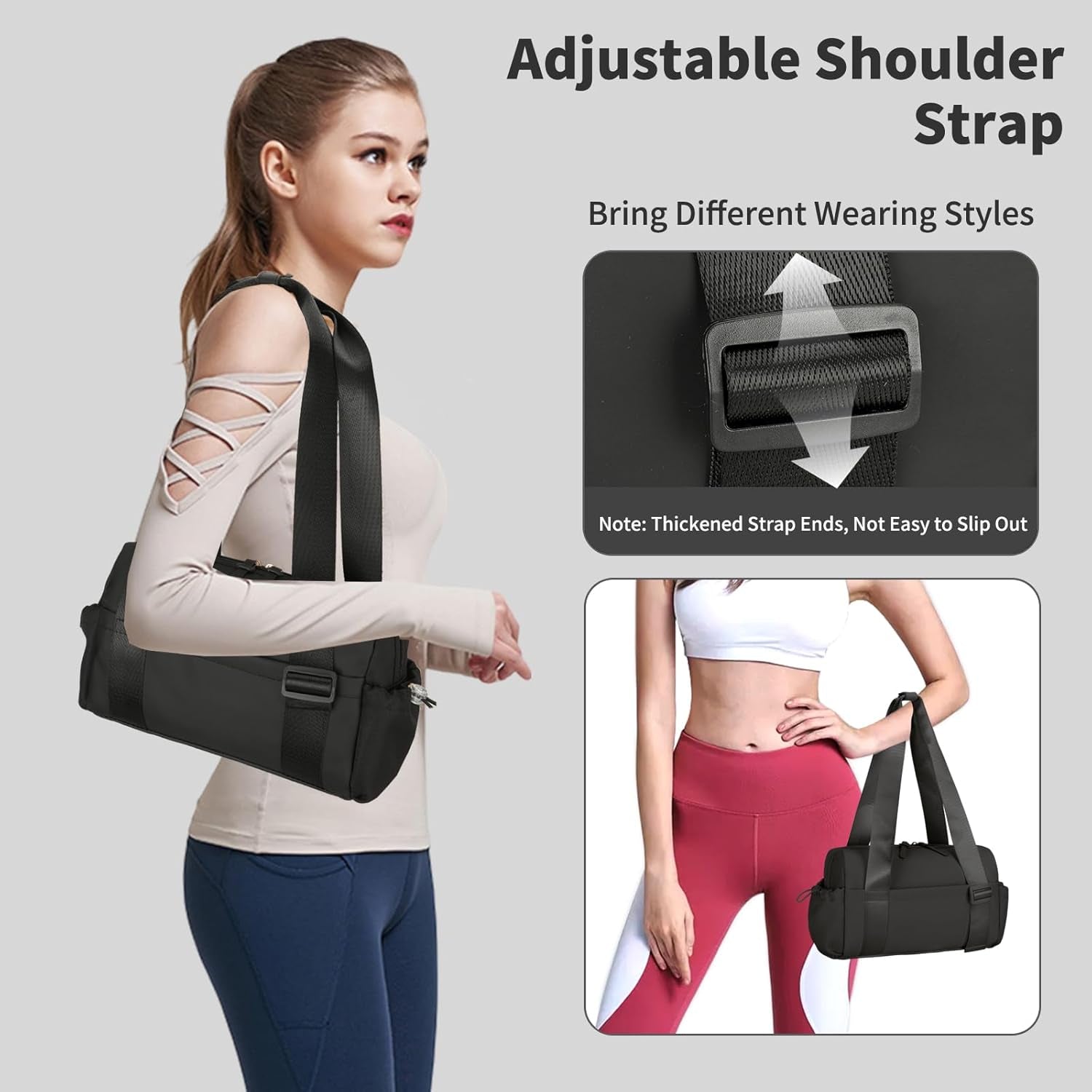 Urbanstand Mini Gym Bag for Women, 12 Inch Small Duffle Bag with Wet Compartment, Cute Gym Tote Bag for Girls Weekender Yoga Workout Work Dance, Black