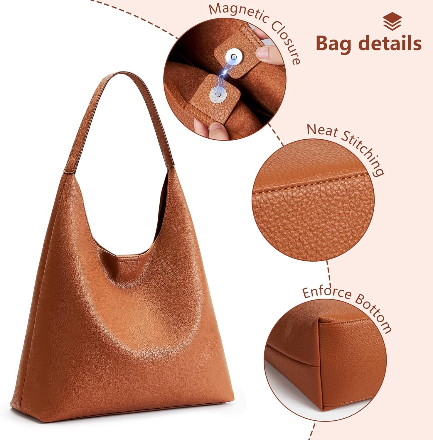 KALIDI Slouchy Hobo Bag Vegan Leather Suede Tote Bag Women Weekender Shoulder for Casual Travel Purse