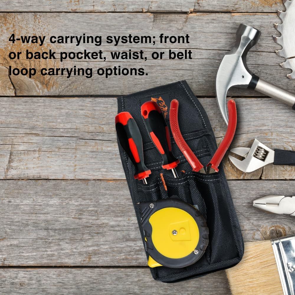 WOLF Heavy-Duty Ballistic Small Organizer Tool Pouch Bag | 3’’ Belt Tunnel Loop & Clip | Durable Lightweight Tool Belt Carrying Holster | Contractors Electricians Maintenance Handyman