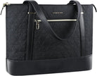 VANKEAN Laptop Bag for Women, 15.6 Inch Work Bag Waterproof Computer Shoulder Bag with USB Port, Large Tote Bag for Work Business Travel, Quilted Black